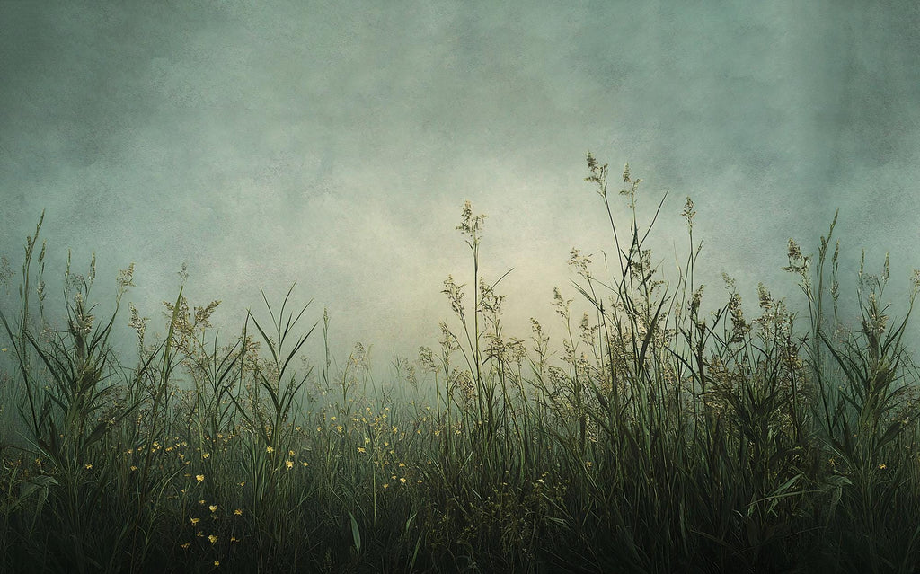 Misty Green Wildflower Wallpaper Mural: Botanical Meadow Grass, Peel and Stick - View 5