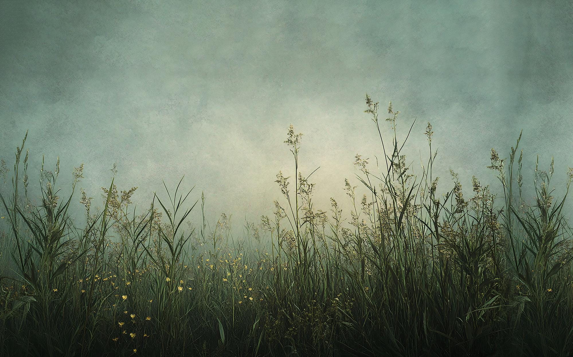 Misty Green Wildflower Wallpaper Mural: Botanical Meadow Grass, Peel and Stick - View 5