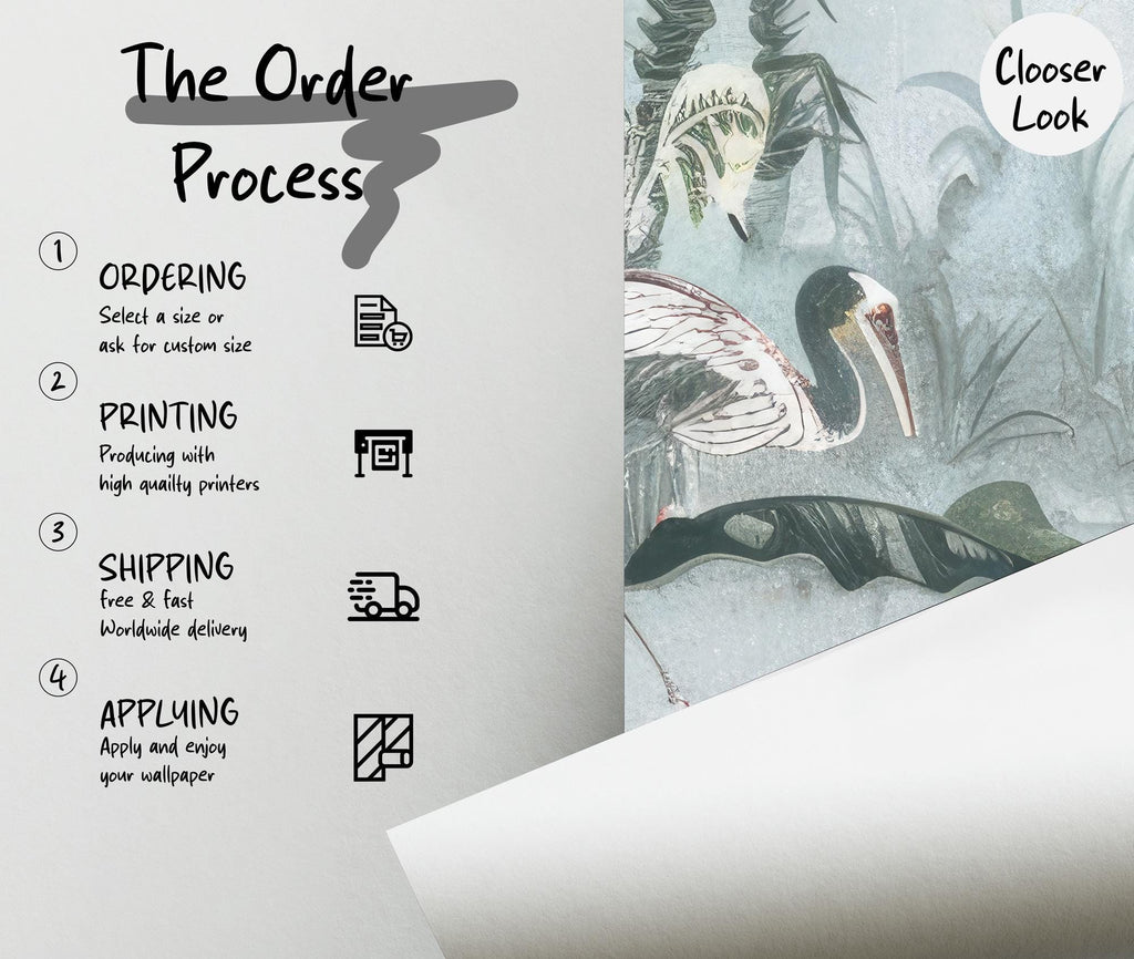 Tropical Jungle Wallpaper Mural: Vintage Rainforest Wall Art, Exotic Birds - View 4