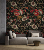 Dark Floral Snake Wallpaper Mural - Vintage Botanical Peel and Stick - View 3