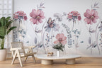 Pink Wildflower Wallpaper, Peel & Stick Floral Wall Mural - View 4