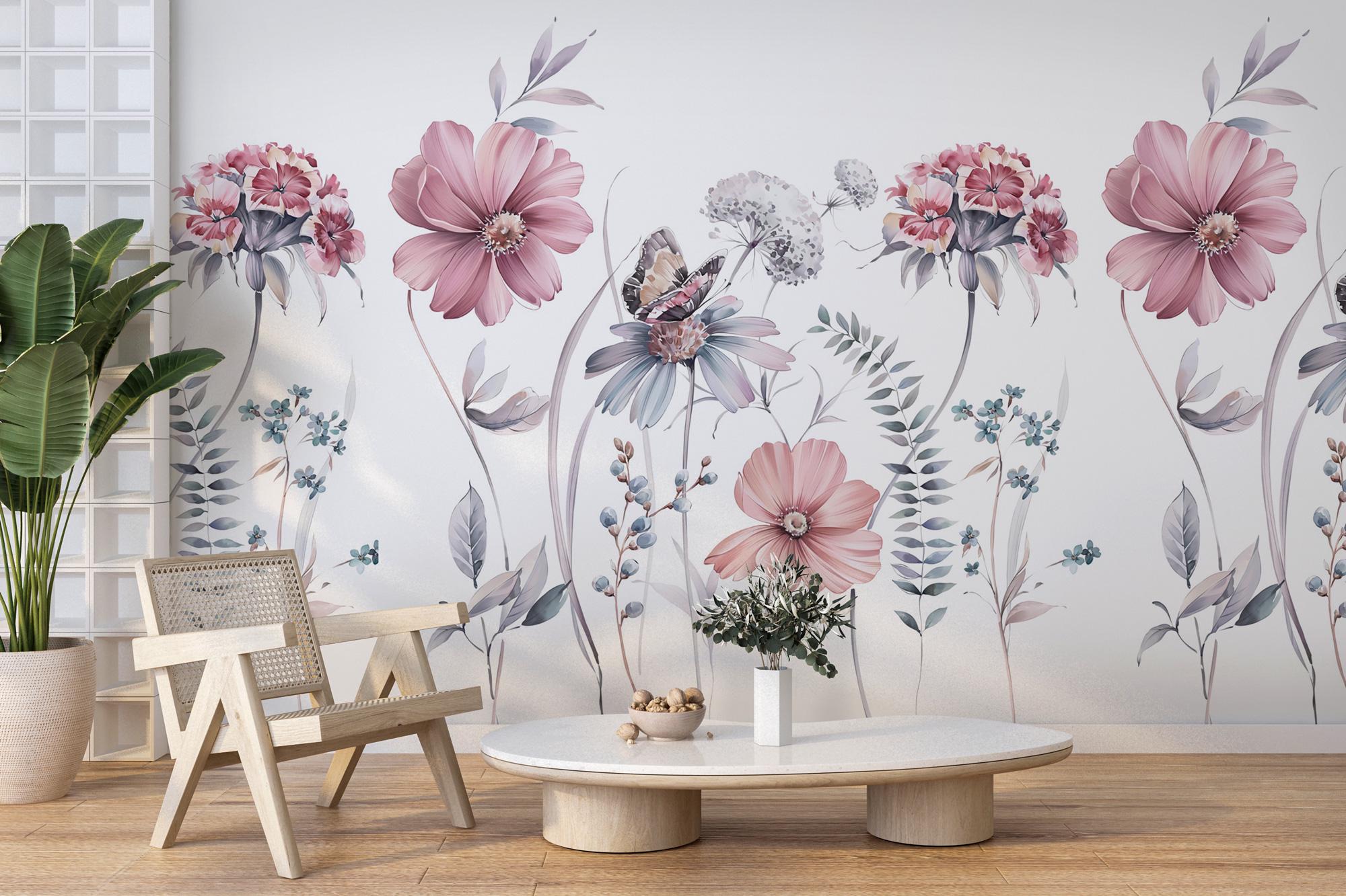 Pink Wildflower Wallpaper, Peel & Stick Floral Wall Mural - View 4