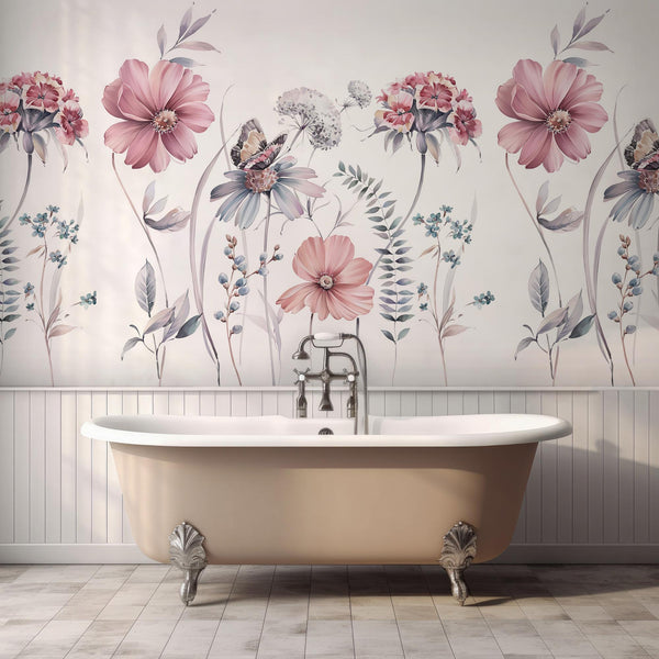 Pink Wildflower Wallpaper, Peel & Stick Floral Wall Mural