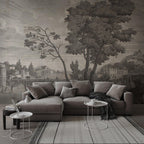 Vintage Grisaille Wallpaper Mural: Classical River Scene Peel and Stick - View 3