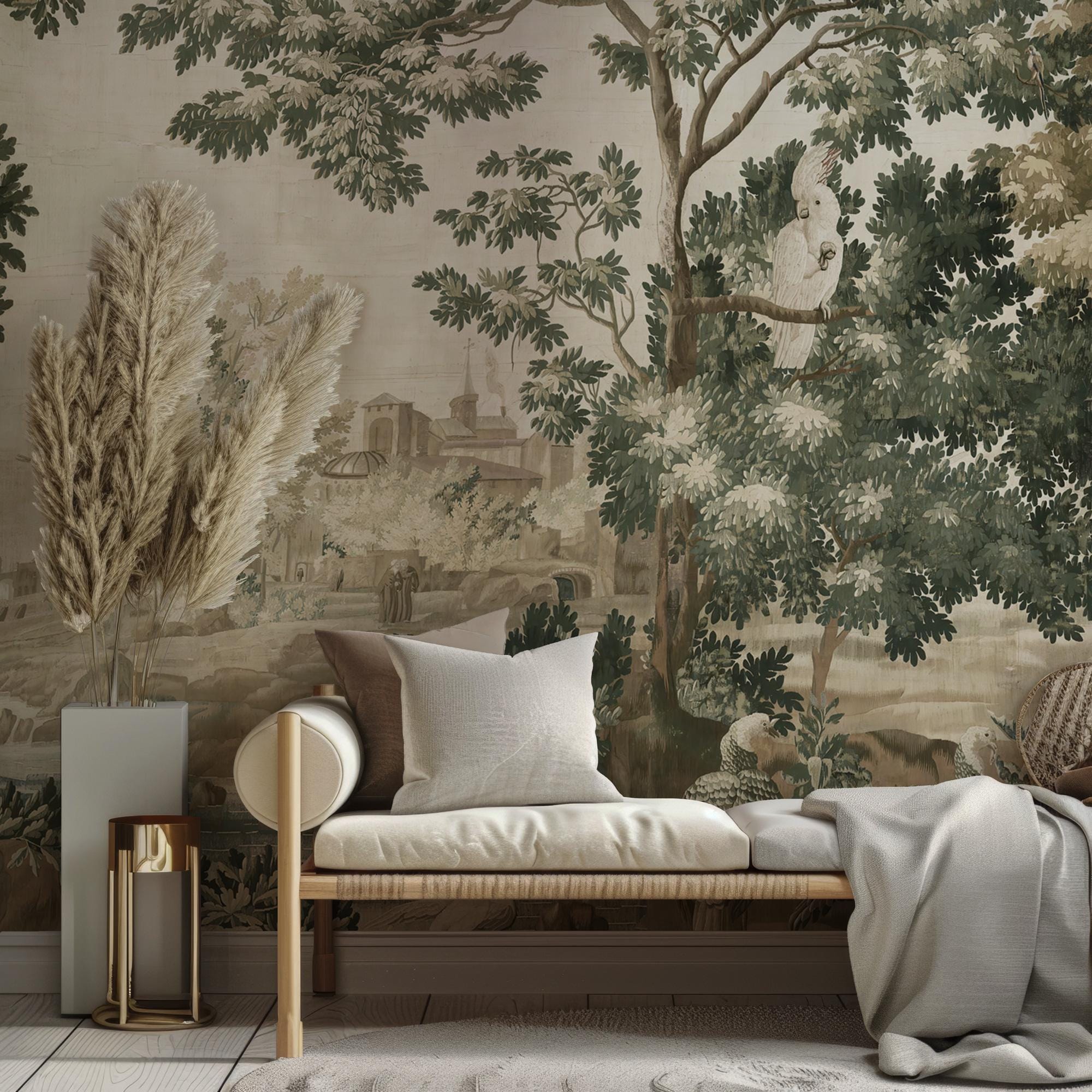 Vintage Scenic Landscape Wallpaper: European Mural, Custom Size Peel and Stick - View 3