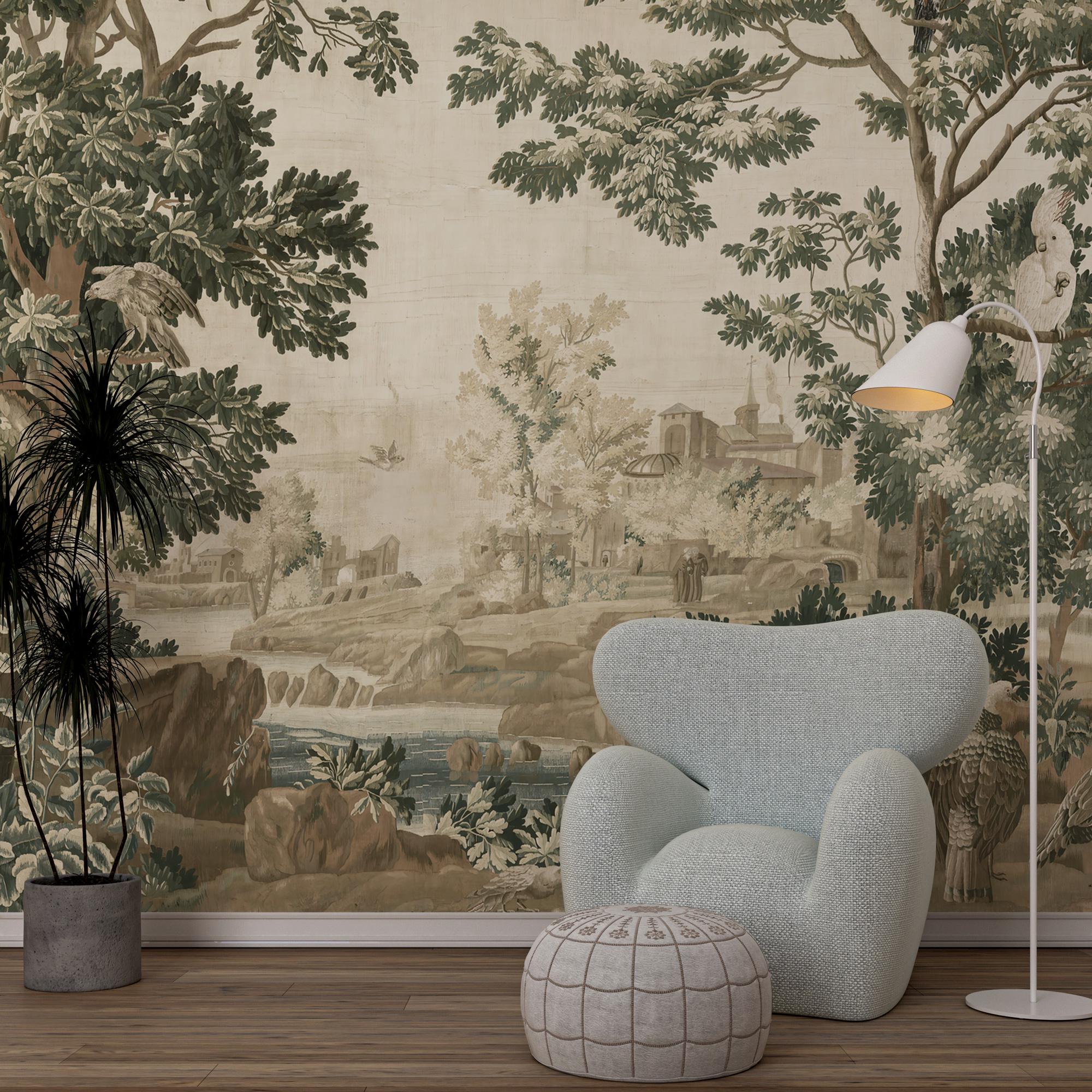 Vintage Scenic Landscape Wallpaper: European Mural, Custom Size Peel and Stick - View 4