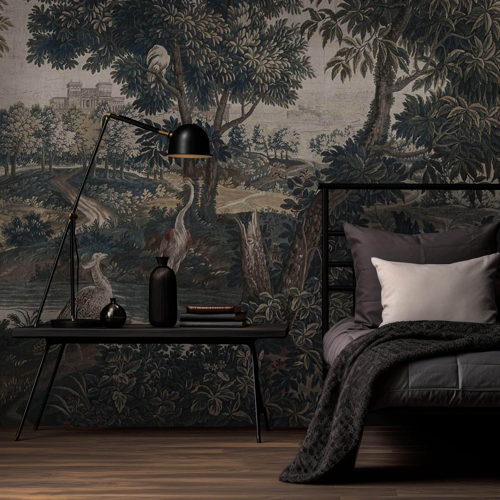 Dark Vintage Landscape Mural - Elegant Peel and Stick Wallpaper - View 6