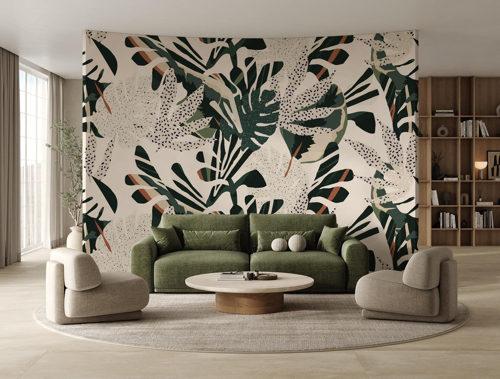 Tropical Leaf Peel and Stick Wallpaper: Jungle Botanical Wall Mural - View 2