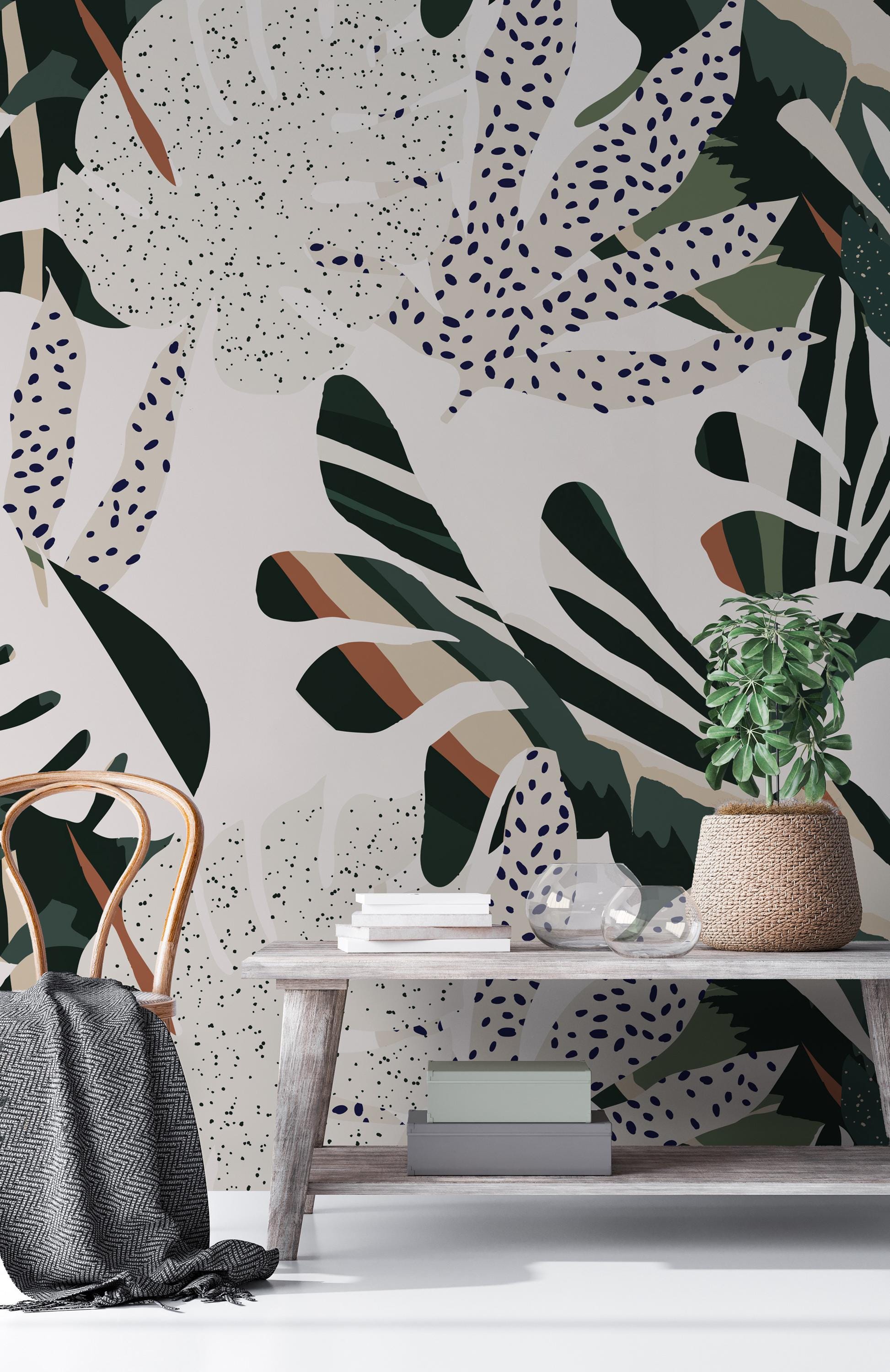Tropical Leaf Peel and Stick Wallpaper: Jungle Botanical Wall Mural - View 5