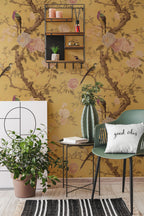 Chinoiserie Floral Peel and Stick Wallpaper: Birds & Blossoms Wall Mural - View 3