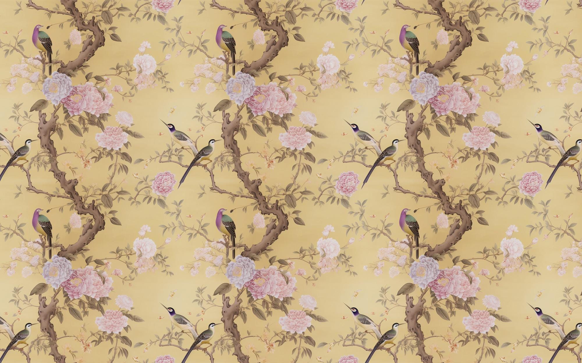 Chinoiserie Floral Peel and Stick Wallpaper: Birds & Blossoms Wall Mural - View 7