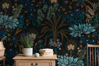 Dark Floral Peel and Stick Wallpaper: Moody Botanical Mural - View 2