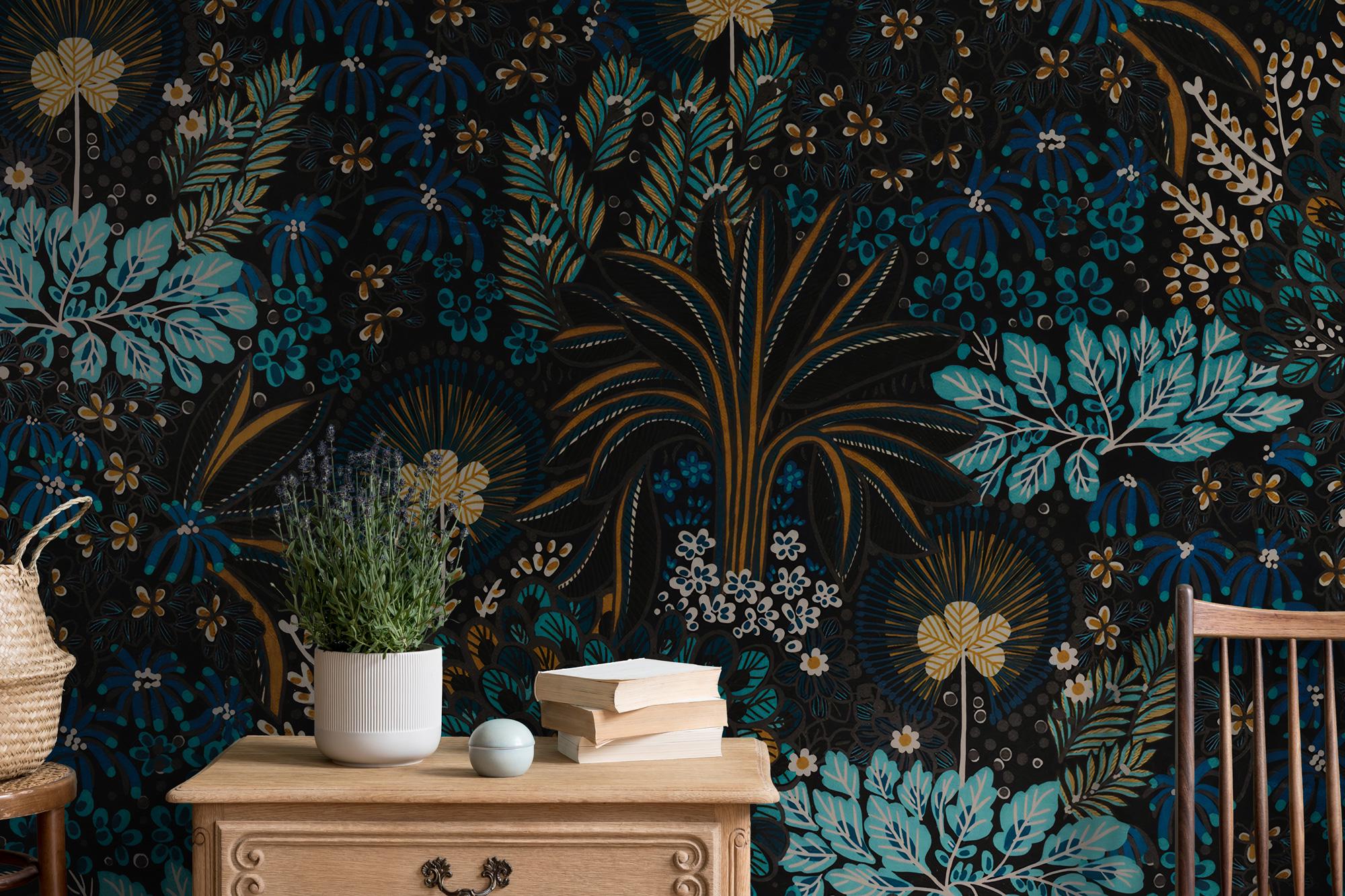 Dark Floral Peel and Stick Wallpaper: Moody Botanical Mural - View 2