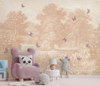 Pastoral Butterfly Wallpaper Mural: Beige Scenic Nursery, Peel and Stick - View 5