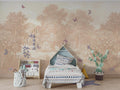 Pastoral Butterfly Wallpaper Mural: Beige Scenic Nursery, Peel and Stick