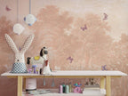 Pastoral Butterfly Wallpaper Mural: Beige Scenic Nursery, Peel and Stick - View 2