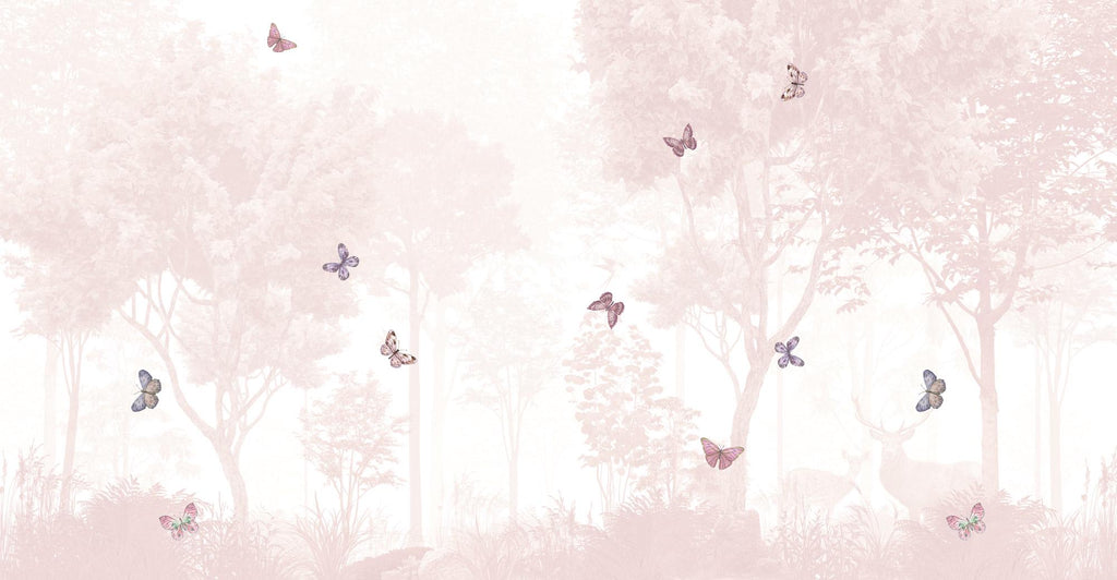 Pastel Butterfly Nursery Mural: Soft Pink Scenic Wallpaper (Peel and Stick) - View 6