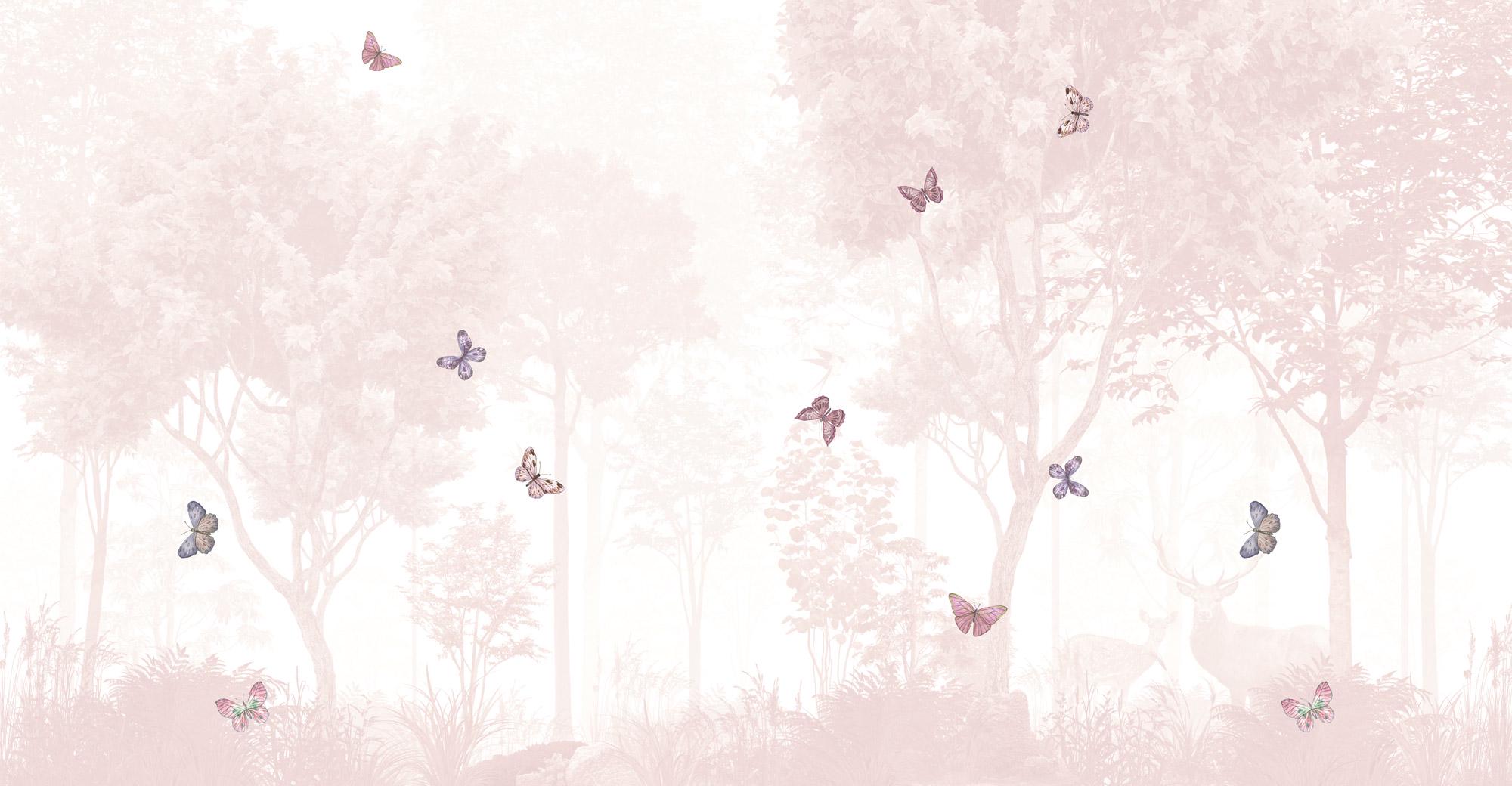 Pastel Butterfly Nursery Mural: Soft Pink Scenic Wallpaper (Peel and Stick) - View 6