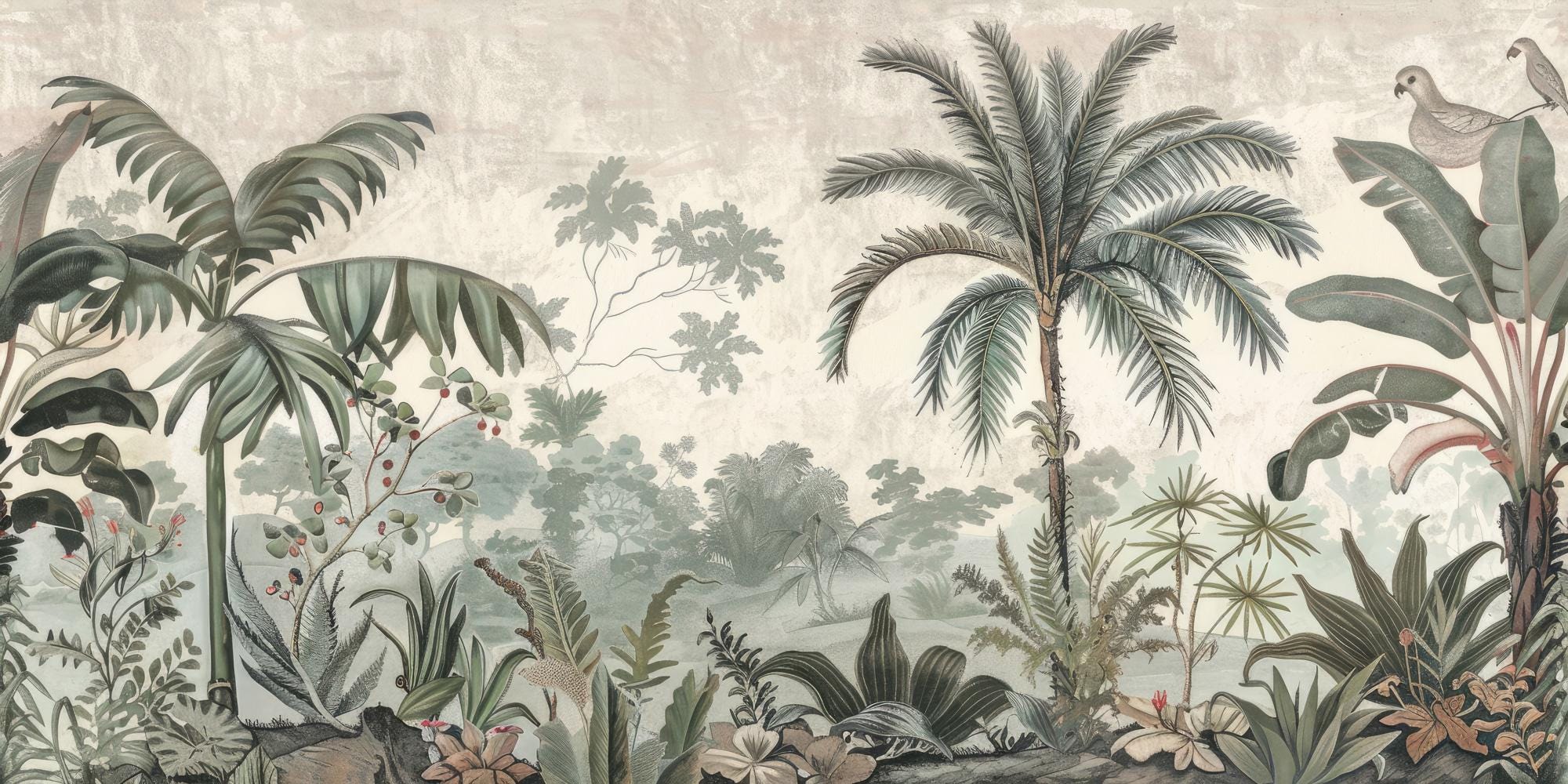 Palm Tree Jungle Wallpaper: Tropical Wall Mural, Peel and Stick - View 2