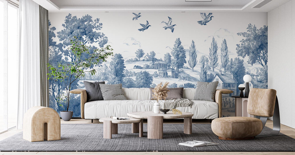 Blue Toile de Jouy Wallpaper: Vintage French Countryside Peel & Stick Mural - View 7