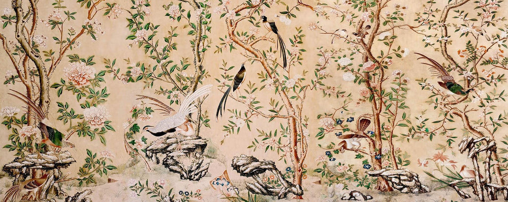 Chinoiserie Peel and Stick Wallpaper: Birds & Blossoms Mural - View 6