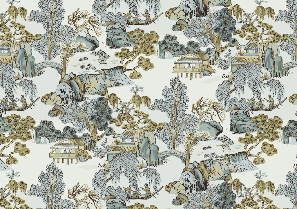Chinoiserie Landscape Wallpaper: Asian Scenic Peel and Stick Wall Mural - View 5