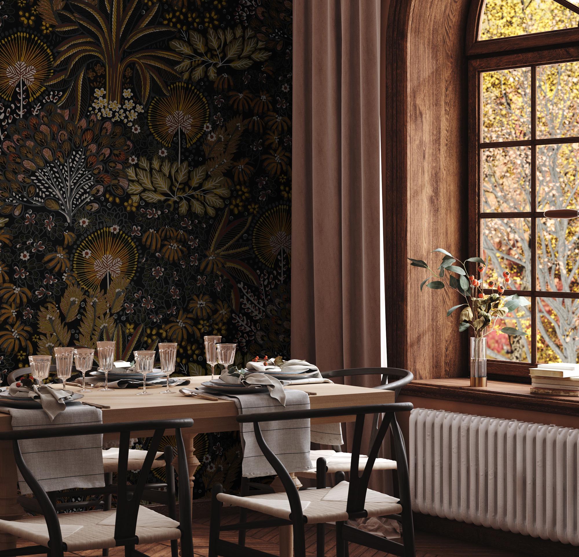 Dark Botanical Wallpaper: Vintage Tropical Peel and Stick Mural - View 4