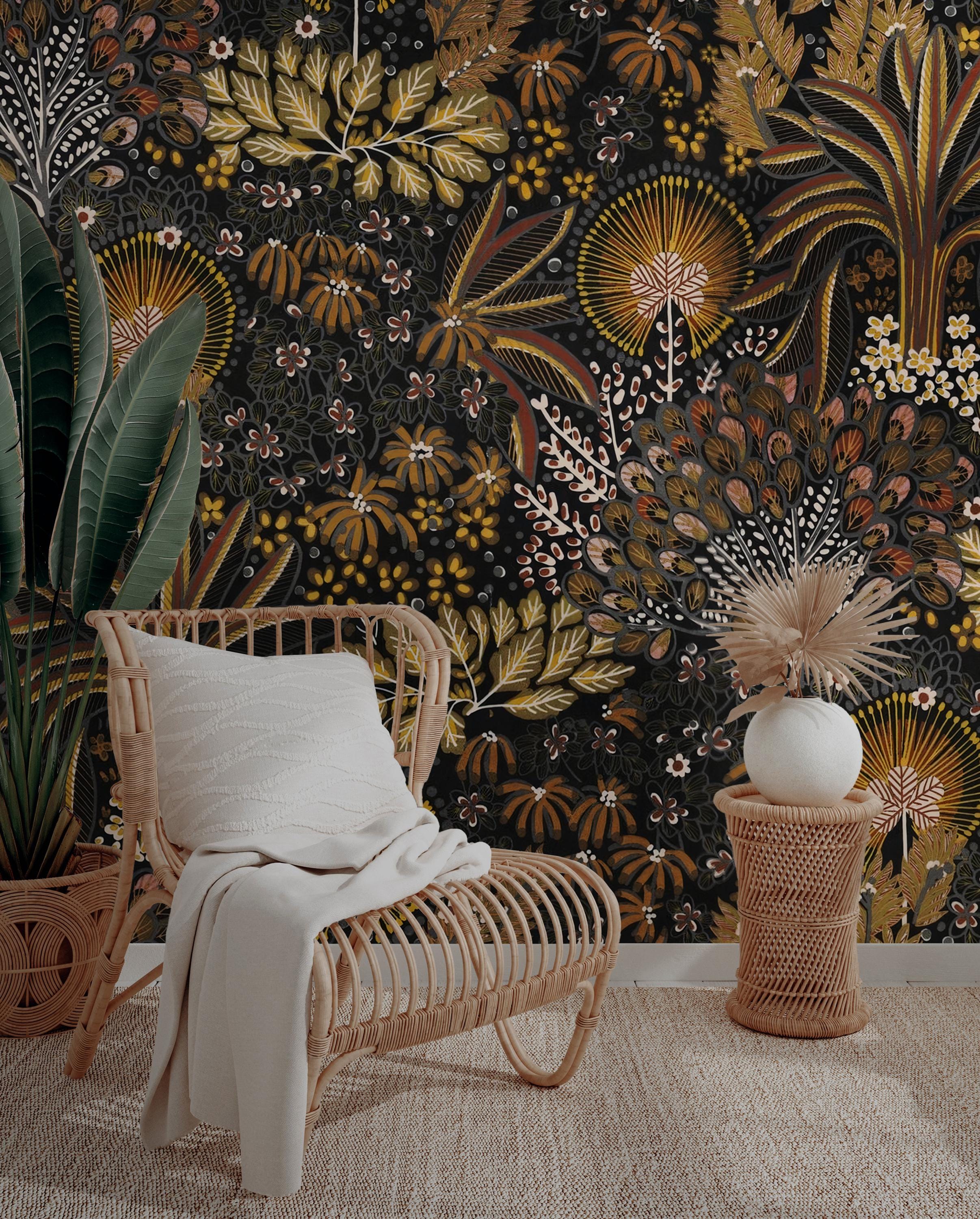 Dark Botanical Wallpaper: Vintage Tropical Peel and Stick Mural - View 3