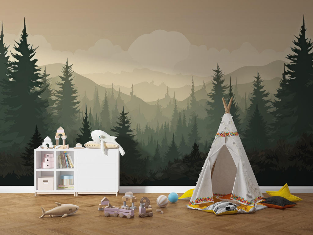 Forest Mountain Wallpaper - Kids Nursery Decor Peel and Stick - View 2