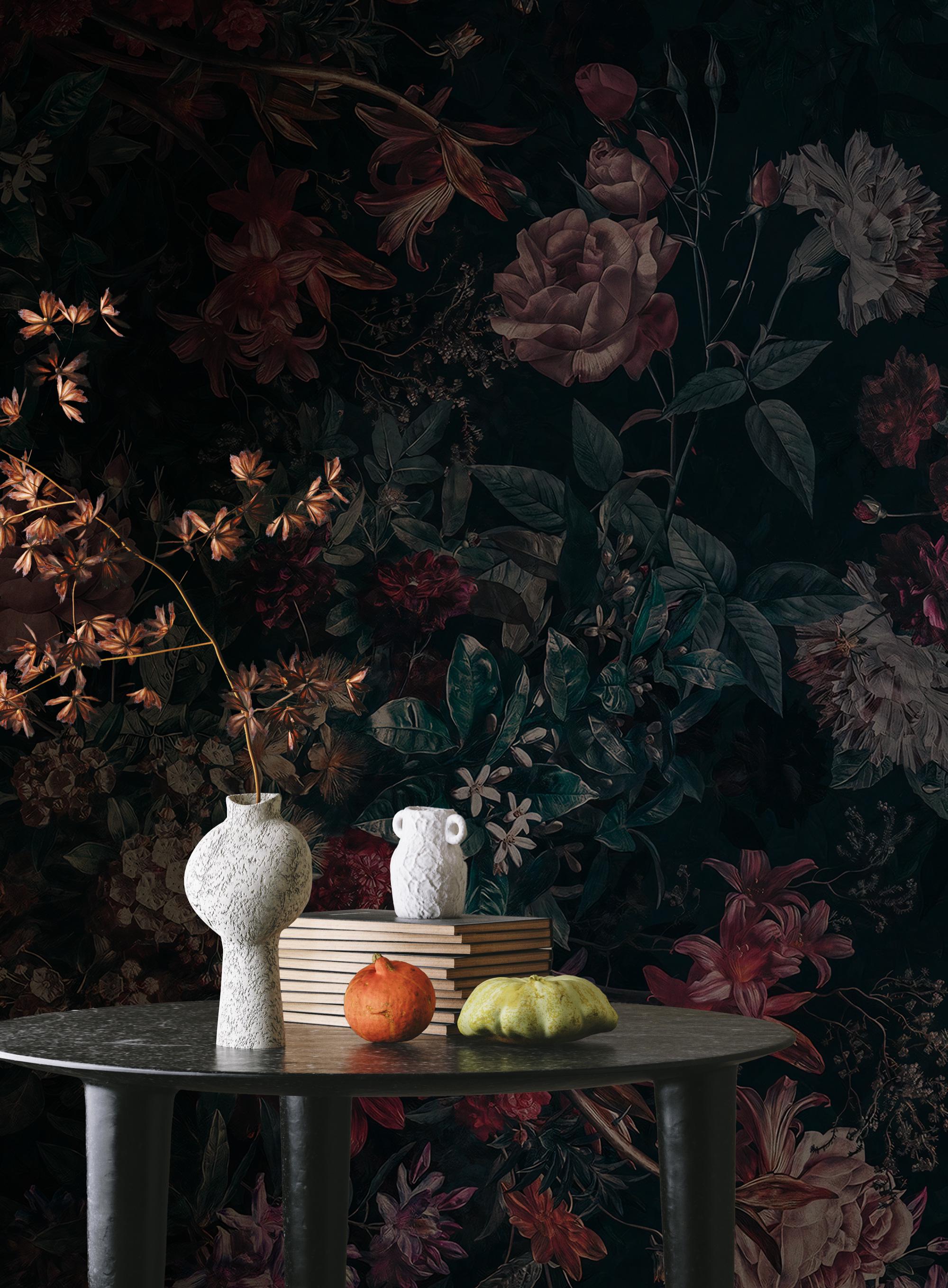 Dark Moody Floral Wallpaper, Peel and Stick Wall Mural, Vintage Blooms Wallpaper, Romantic Cottagecore Decor, Bold Statement Wall Mural - View 4