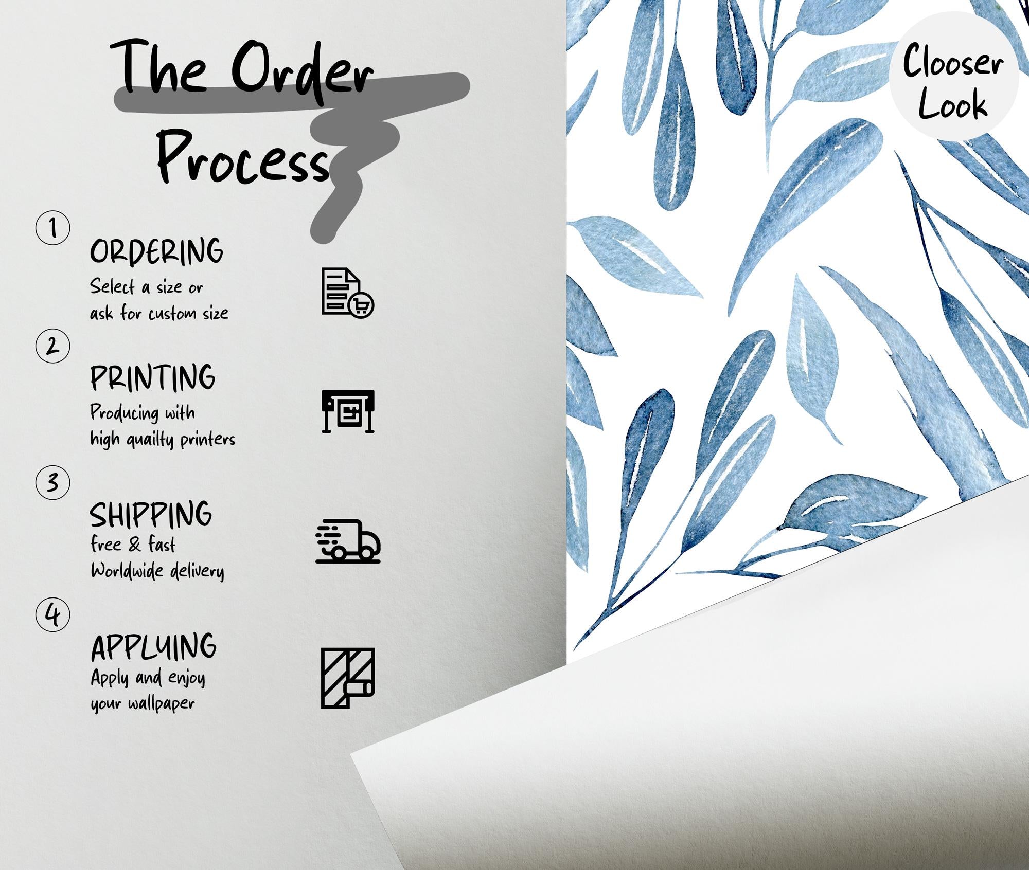 Boho Blue Leaf Wall Mural: Peel and Stick Wallpaper - View 5
