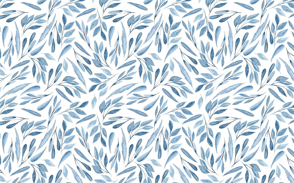Boho Blue Leaf Wall Mural: Peel and Stick Wallpaper - View 6