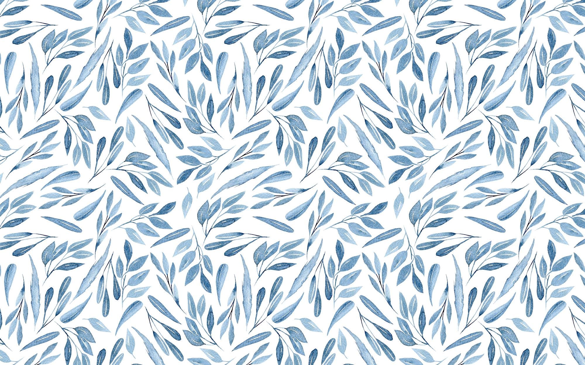 Boho Blue Leaf Wall Mural: Peel and Stick Wallpaper - View 6