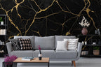 Black and Gold Marble Peel and Stick Wallpaper Mural: Modern Home Decor - View 4