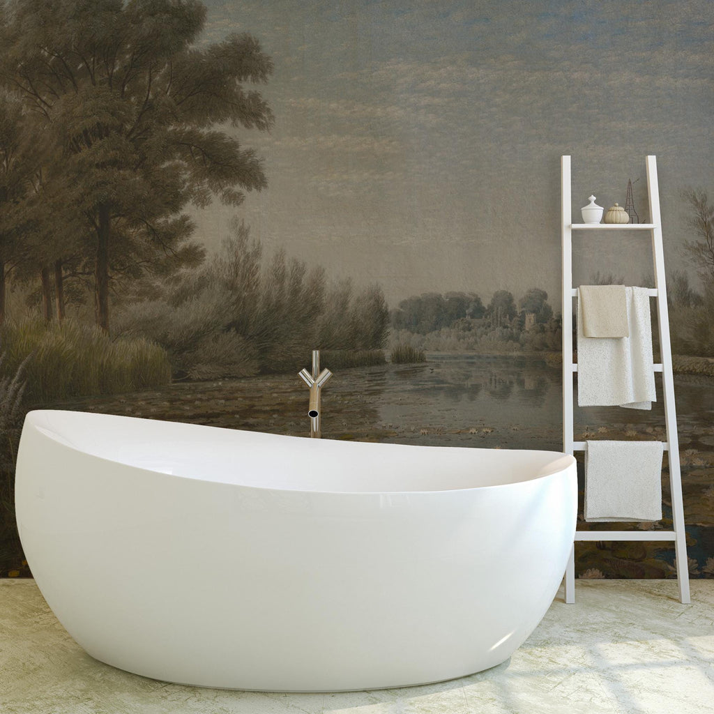Water Lily Pond Wallpaper: Vintage Oil Painting Scenic Peel and Stick Wall Mural - View 5
