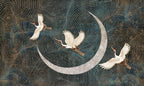 Crane & Moon Japanese Wallpaper Mural: Minimalist Line Art - View 6