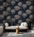 Dark Floral Wallpaper: Botanical Peel & Stick Wall Mural - View 5