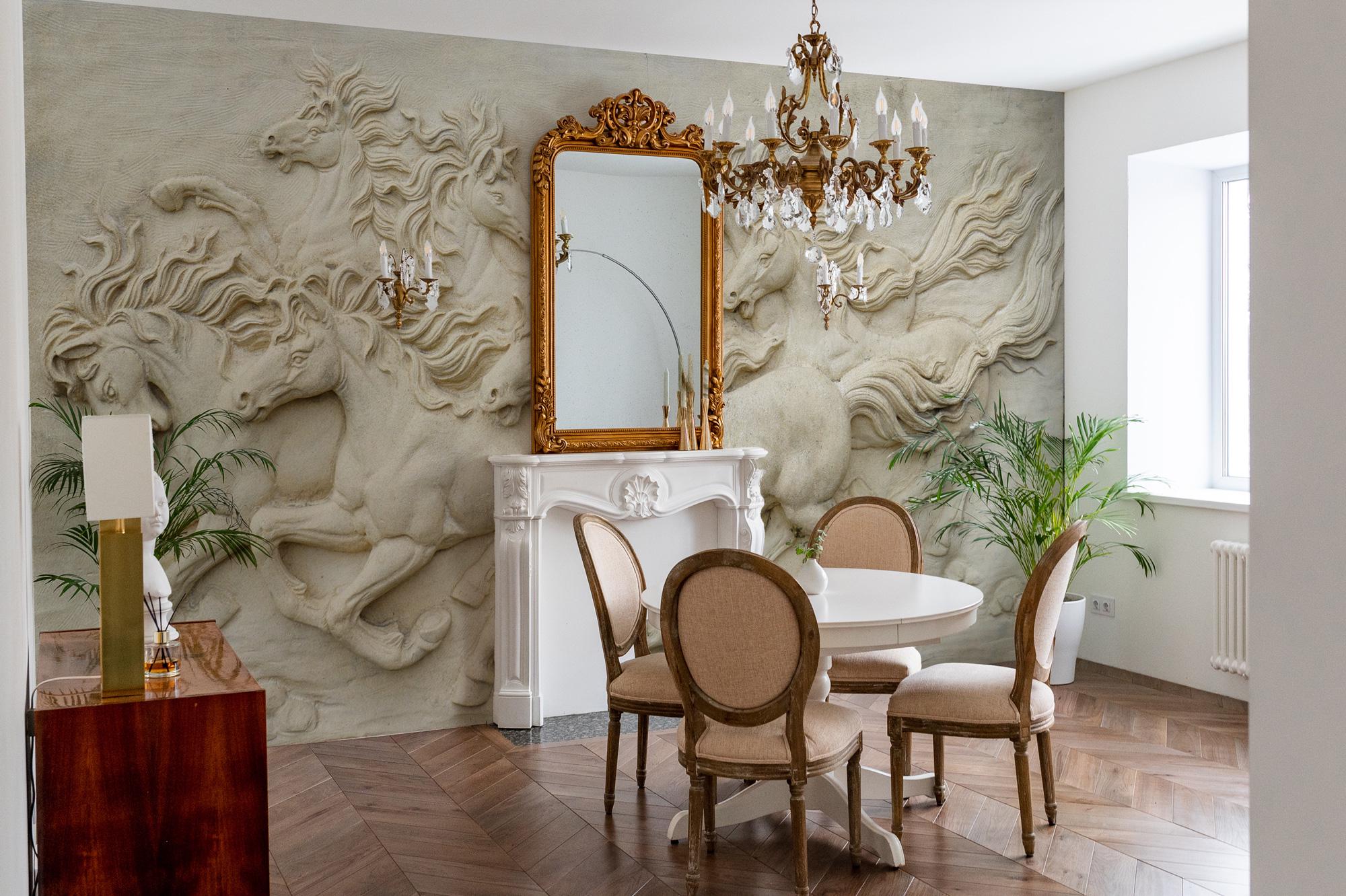 Vintage Horse Bas Relief Wallpaper: Equestrian Wall Decor, Rustic Home Decor - View 3