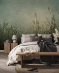 Misty Green Wildflower Wallpaper Mural: Botanical Meadow Grass, Peel and Stick