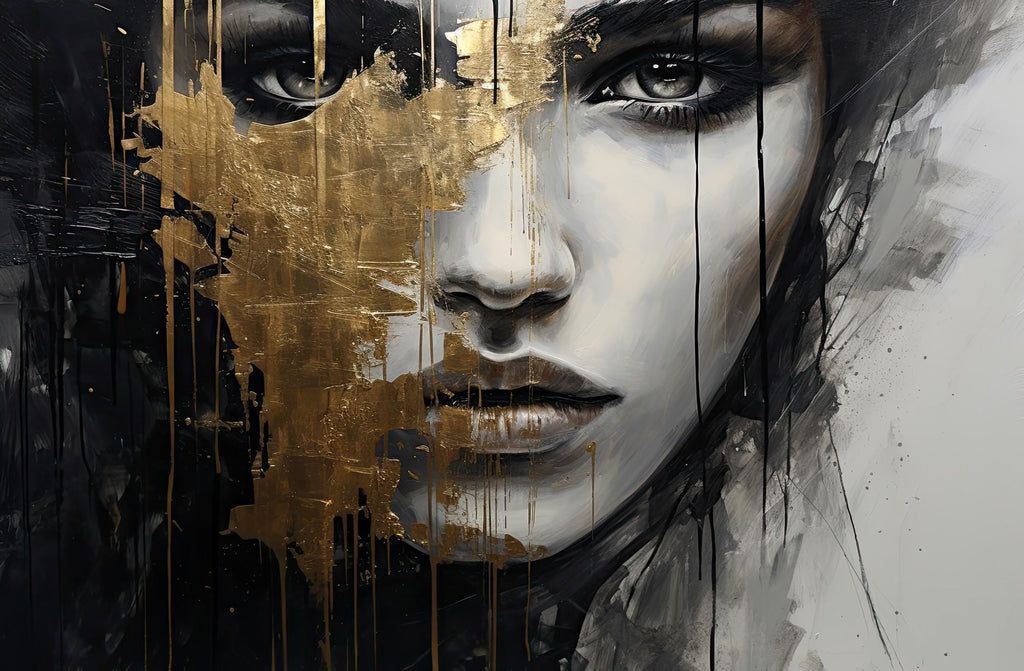 Gold Abstract Face Wallpaper Mural, Modern Art, Custom Size - View 6