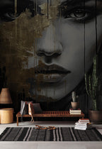Gold Abstract Face Wallpaper Mural, Modern Art, Custom Size - View 3