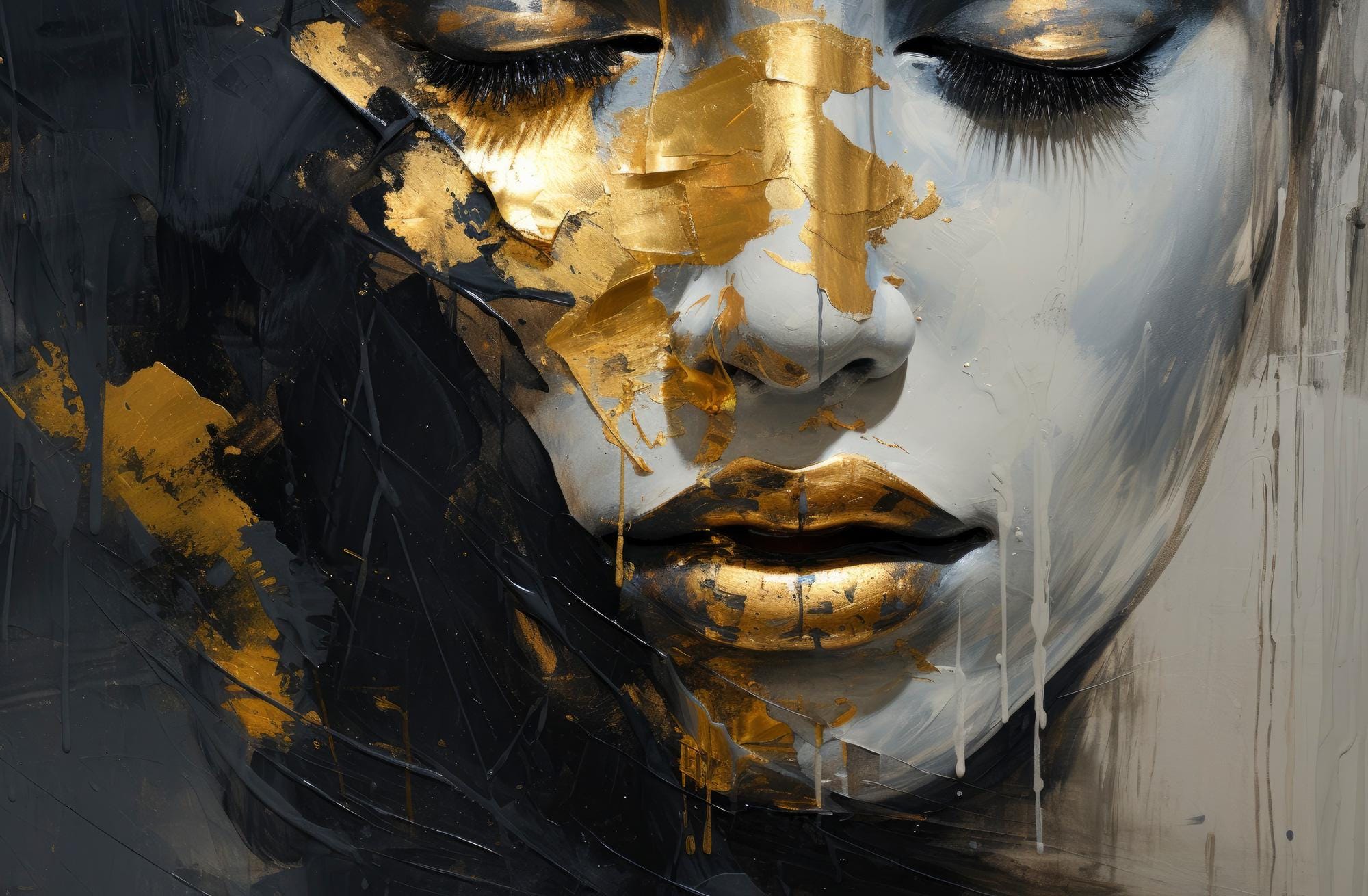 Gold Abstract Face Wallpaper Mural: Modern Portrait Wall Art - View 6
