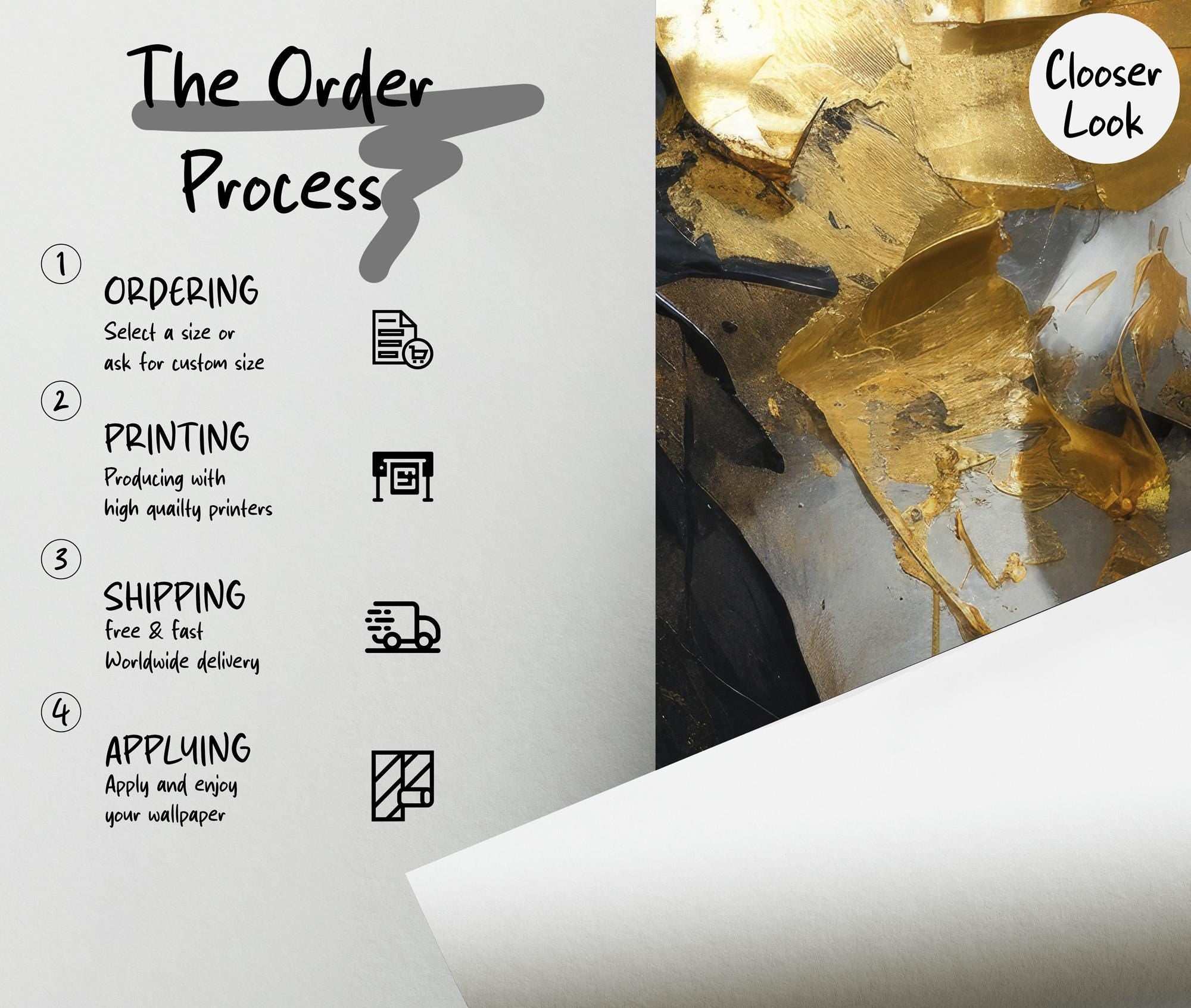 Gold Abstract Face Wallpaper Mural: Modern Portrait Wall Art - View 3