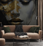 Gold Abstract Face Wallpaper Mural: Modern Portrait Wall Art - View 4