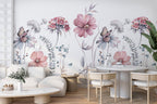 Pink Wildflower Wallpaper, Peel & Stick Floral Wall Mural - View 6
