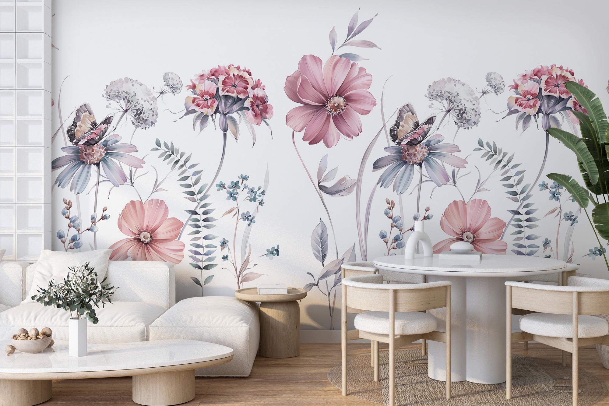 Pink Wildflower Wallpaper, Peel & Stick Floral Wall Mural - View 6