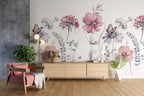 Pink Wildflower Wallpaper, Peel & Stick Floral Wall Mural - View 5