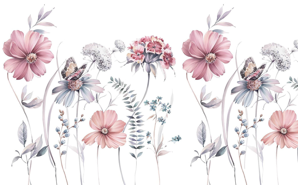 Pink Wildflower Wallpaper, Peel & Stick Floral Wall Mural - View 3
