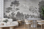 Vintage Grisaille Wallpaper Mural: Classical River Scene Peel and Stick - View 6