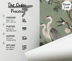 Chinoiserie Heron Wallpaper: Green Mural with Blossoms (Peel and Stick) - View 7